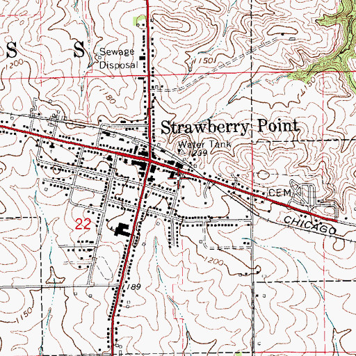 Topographic Map of Strawberry Point Post Office, IA