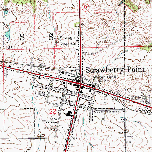 Topographic Map of Strawberry Point (historical), IA