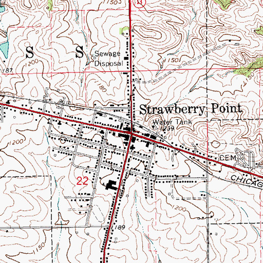 Topographic Map of Strawberry Point Library, IA