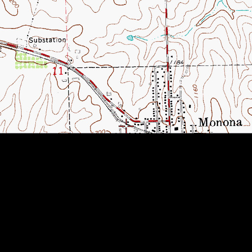 Topographic Map of Monona, IA