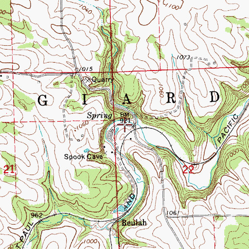 Topographic Map of Spook Cave and Campground, IA