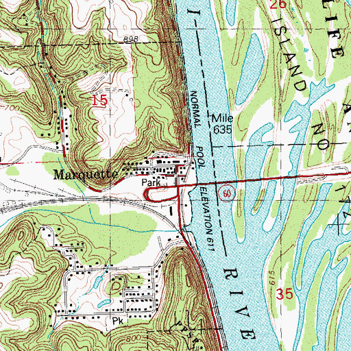 Topographic Map of Marquette, IA