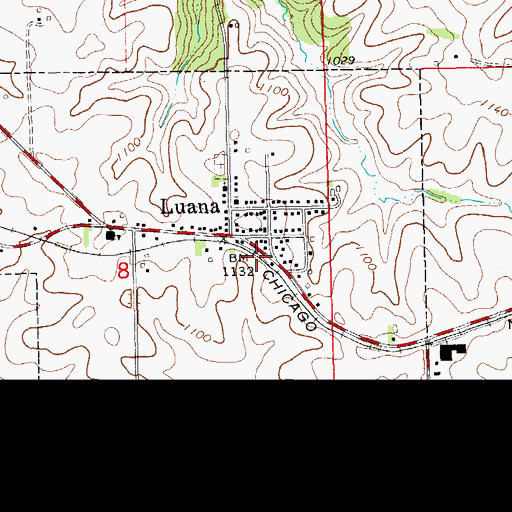 Topographic Map of Luana, IA