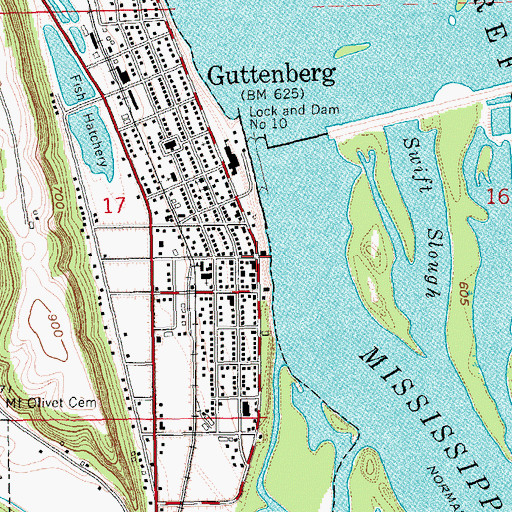Topographic Map of Guttenberg City Hall, IA