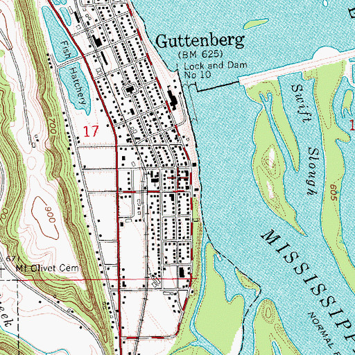 Topographic Map of Guttenberg Post Office, IA