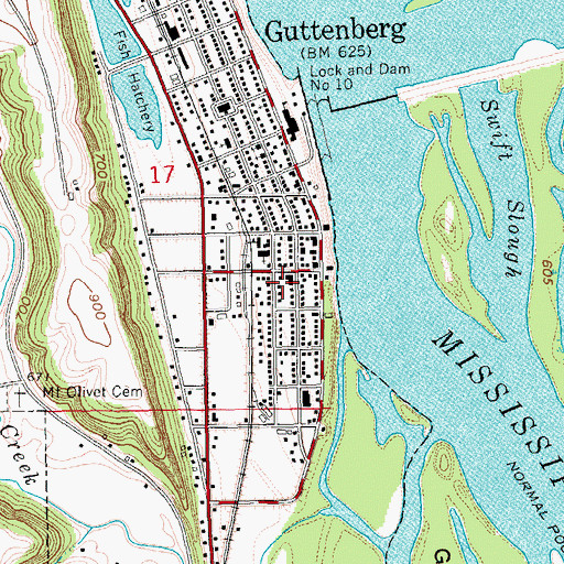 Topographic Map of Guttenberg Public Library, IA