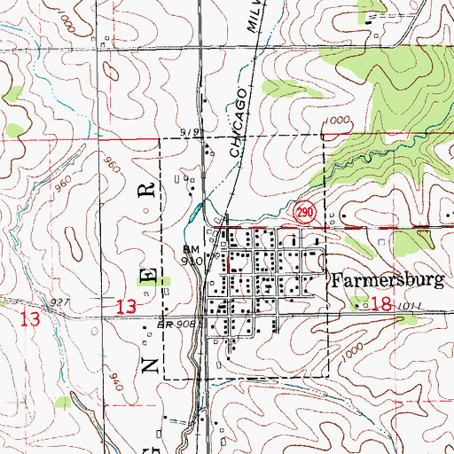 Topographic Map of Farmersburg Post Office, IA