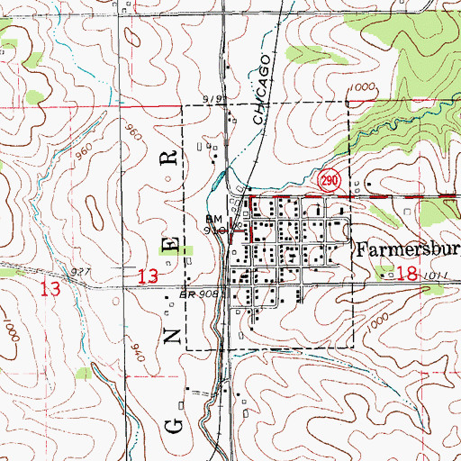 Topographic Map of Farmersburg (historical), IA
