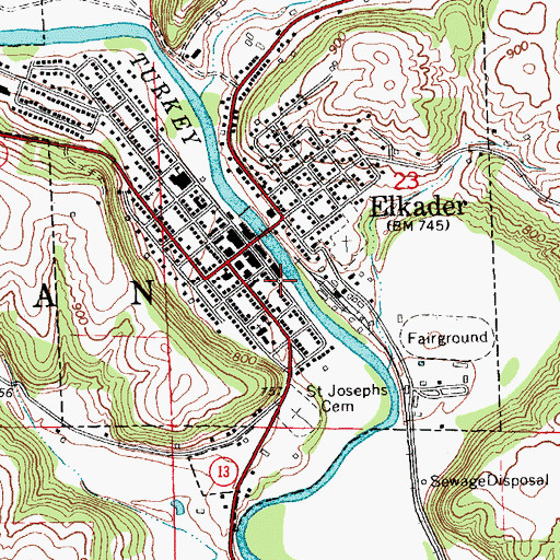 Topographic Map of Elkader Fire Department, IA