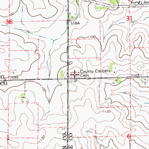 Topographic Map of County Courners Cemetery, IA