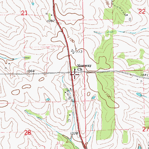 Topographic Map of Norway Cemetery, IA