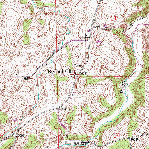 Topographic Map of Bethel Cemetery, IA