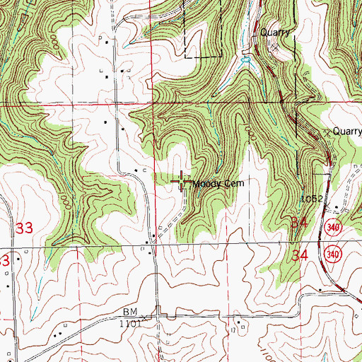 Topographic Map of Moody Cemetery, IA