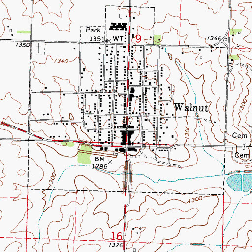 Topographic Map of Walnut County Opera House, IA