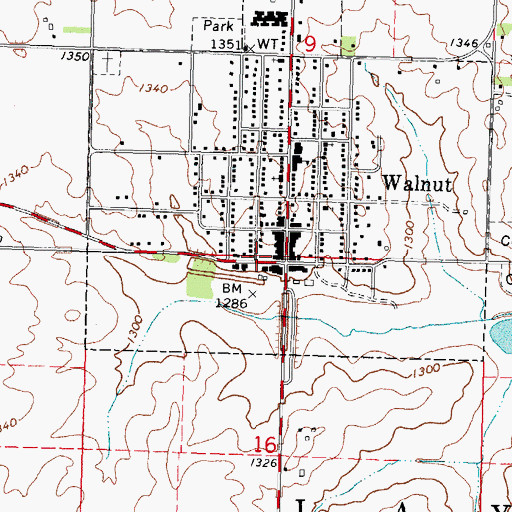 Topographic Map of Walnut Volunteer Fire Department, IA