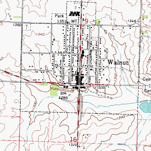 Topographic Map of Walnut Public Library, IA