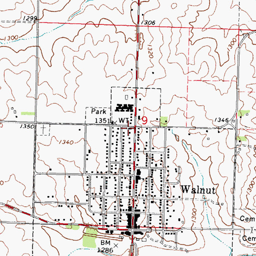 Topographic Map of Walnut Catholic Church, IA