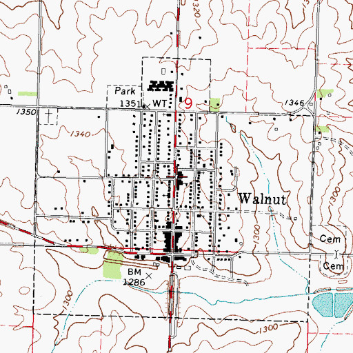 Topographic Map of Walnut Elementary School, IA