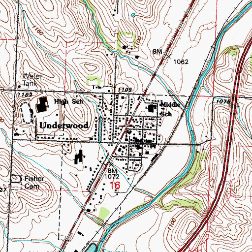 Topographic Map of Underwood Town Hall, IA