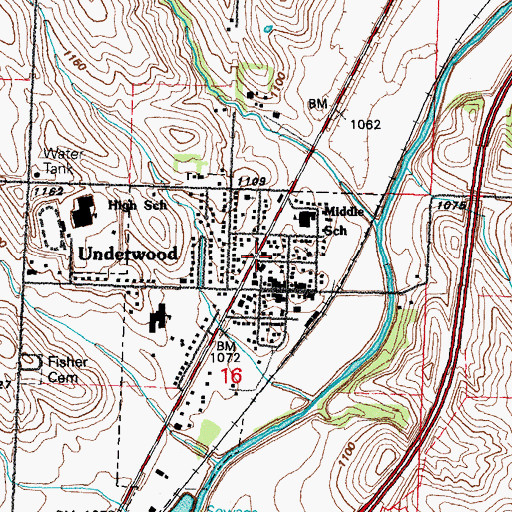 Topographic Map of Underwood Fire Department, IA