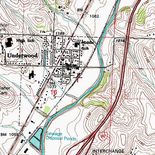 Topographic Map of Underwood (historical), IA