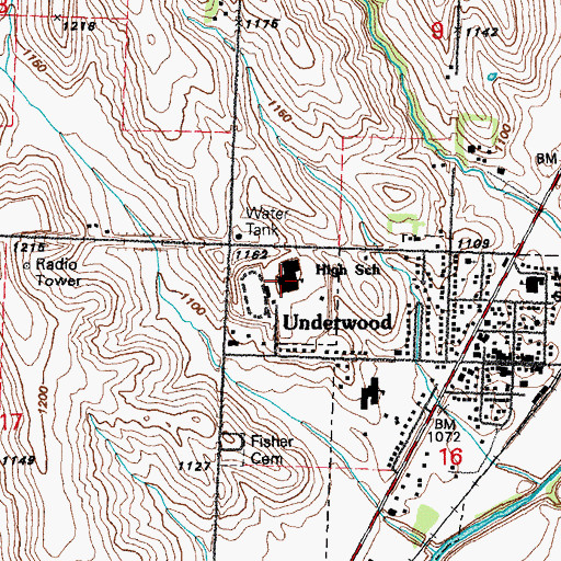 Topographic Map of Underwood High School, IA