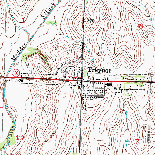 Topographic Map of Treynor Post Office, IA