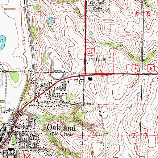 Topographic Map of Oakland Manor Nursing Home, IA