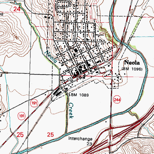 Topographic Map of Neola Volunteer Fire Department, IA