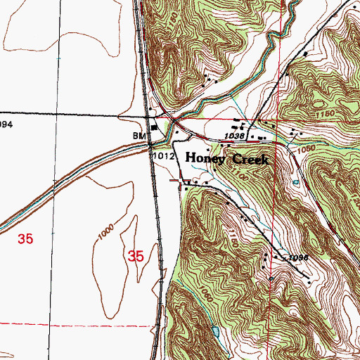 Topographic Map of Honey Creek Post Office (historical), IA