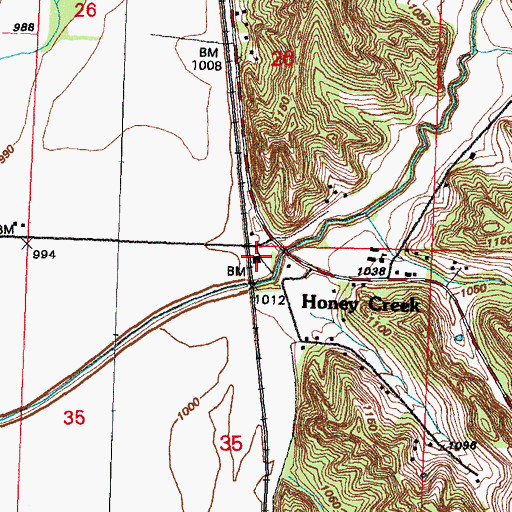 Topographic Map of Honey Creek, IA