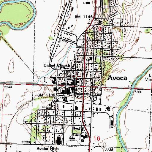 Topographic Map of Avoca Volunteer Fire Department, IA