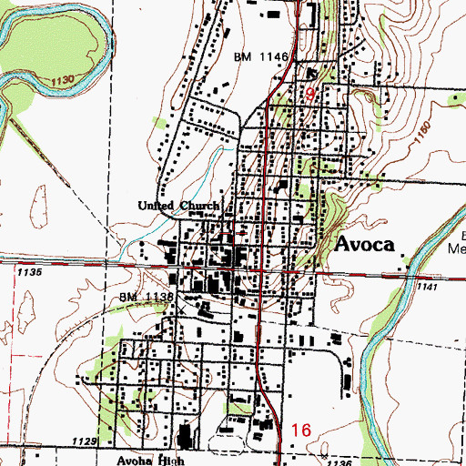 Topographic Map of Avoca Public Library, IA
