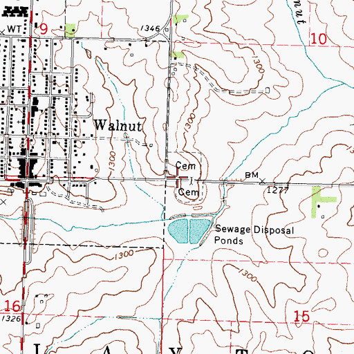 Topographic Map of Walnut Cemetery, IA