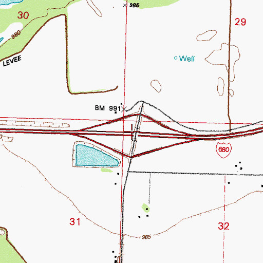 Topographic Map of Interchange 1, IA