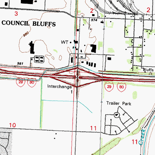 Topographic Map of Interchange 1B, IA