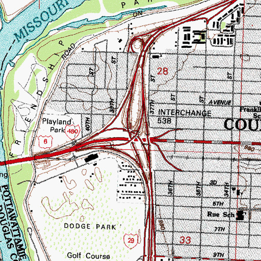 Topographic Map of Interchange 53B, IA