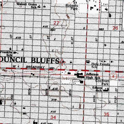 Topographic Map of Broadway Christian Church - Disciples of Christ, IA