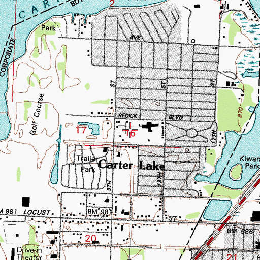 Topographic Map of Carter Lake Elementary School, IA