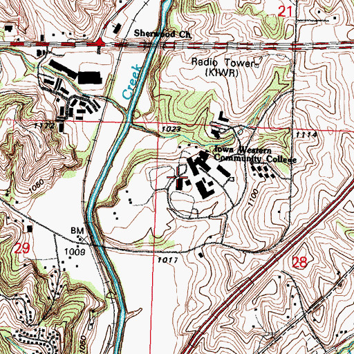 Topographic Map of Iowa Western Community College, IA
