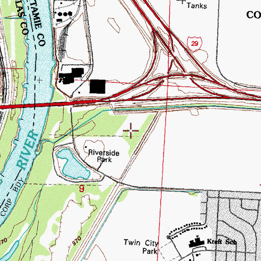 Topographic Map of Lied Historical Building and Iowa Welcome Center, IA