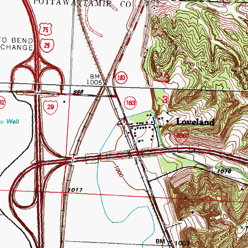 Topographic Map of Loveland, IA