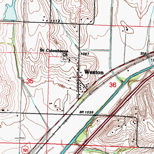 Topographic Map of Weston Post Office (historical), IA