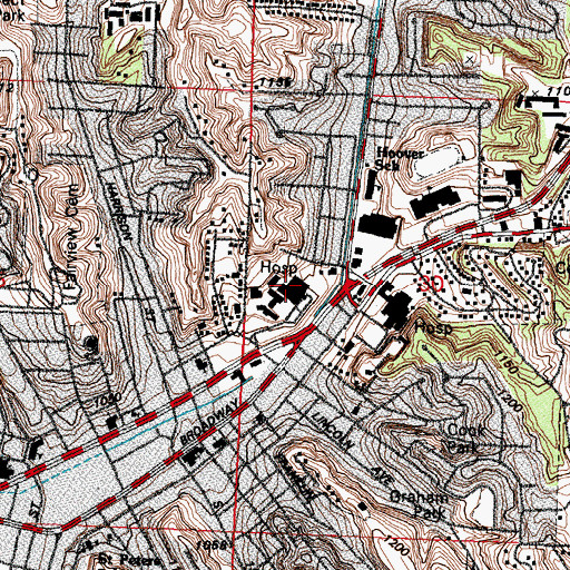 Topographic Map of CHI Health - Mercy Hospital Council Bluffs, IA