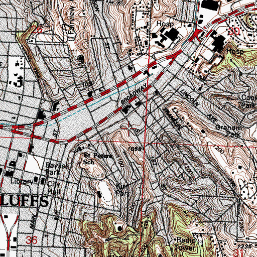 Topographic Map of Kanesville Tabernacle and Visitor Center, IA