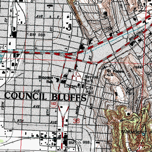Topographic Map of Bayliss Park Fountain, IA