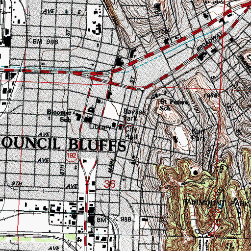Topographic Map of Council Bluffs Fire Department - Station 1 Headquarters, IA