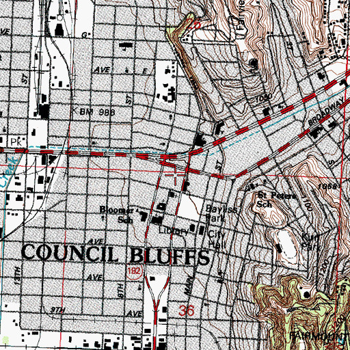 Topographic Map of Council Bluffs Post Office, IA