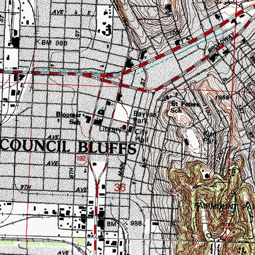 Topographic Map of Council Bluffs City Hall, IA