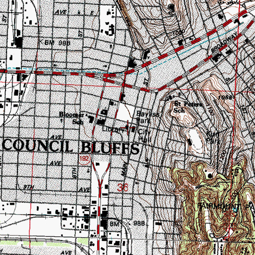 Topographic Map of Council Bluffs Public Library, IA